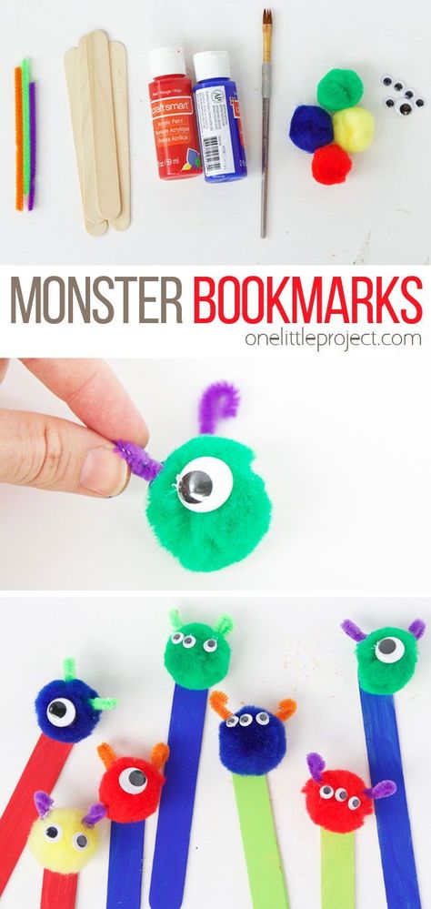 Back To School Crafts For Kids, School Age Crafts, Monster Bookmark, School Age Activities, Monster Crafts, Back To School Crafts, School Craft, Easy Arts And Crafts, Daycare Crafts