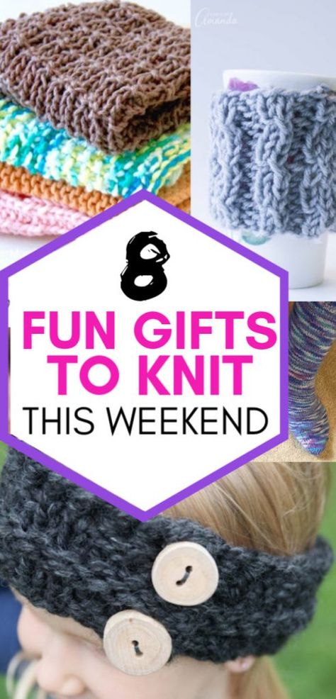 These quick gifts to know this weekend are perfect for DIY knitted gifts for coworkers, bridal showers or Christmas gifts. If you want some quick knitted gifts to make even if you are not an experienced knitter, check out this list! Knit Christmas Gifts, Gifts To Knit, Knit Gifts, Headband Knitting Pattern, Quick Knitting Projects, Quick Christmas Gifts, Headband Knitting, Diy Tricot, Knitting Terms