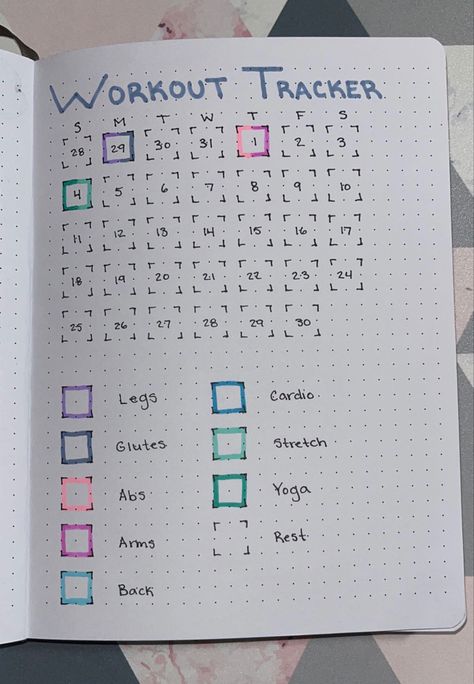 Journal Ideas Exercise Tracker, Fitness Dot Journal, Workout Schedule Journal, Gym Journal Workout Log, Gym Diary Ideas, How To Make A Workout Journal, Workout Plan Journal Ideas, Workout Plan Aesthetic Journal, Exercise Journal Workout Log