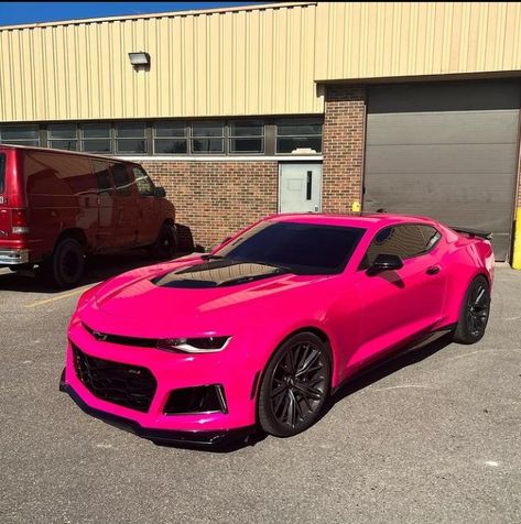 Hot Pink Wrapped Car, Pink Camaro Zl1, Hot Pink Truck, Camaro Wrap Ideas, Nice Cars For Women, Car Wrap Colors, Matching Cars, Pink Camaro, Cars For Teenagers