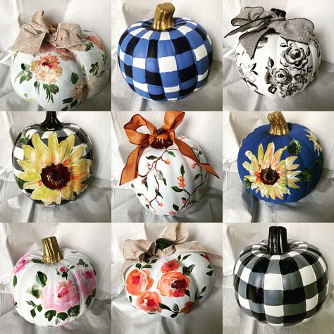 Painted Pumpkins Decor, Painted Plastic Pumpkins, Autumnal Crafts, Fall Pumpkins Painting, Decorating Pumpkins, Decoupage Pumpkins, Halloween Pumpkin Crafts, Thanksgiving Pumpkins, Fall Paintings