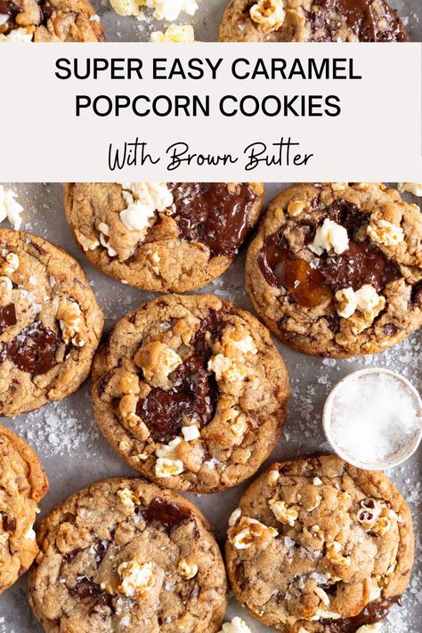 Salty Chocolate Chip Cookies, Popcorn Recipes Sweet, Popcorn Cookies, Popcorn Recipes Caramel, Salted Caramel Popcorn, Salted Caramel Cookies, Butter Popcorn, Microwave Popcorn, Flavored Popcorn