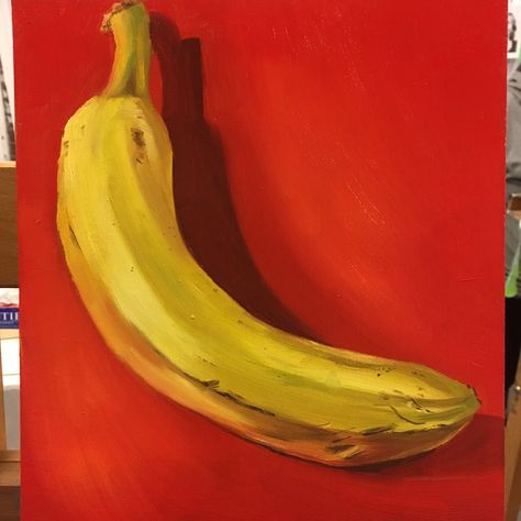 Banane by Heather LearieBanana oil painting. Banana Oil Painting, Painting Banana, Banana Painting, Block Painting, Gouache Art, Matte Painting, Still Life, Illustrations, Oil Painting