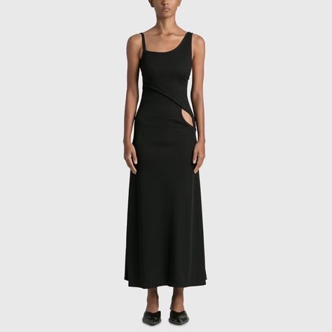 Christopher Esber Interlocked Rib Dress Slim Fit Sleeveless Asymmetric Neckline And Straps Ribbed Construction Scoop Back Overlapped Panelling Across The Torso And Back Side Cut-Out Details On The Front And Back Maxi Length Color: Black Material: 93% Polyester, 7% Spandex New With Tag! Zero Flaws! Size 12 Tag Is Crossed Out To Prevent In Store Return! Draped Silk Dress, Knit Polo Dress, Rib Dress, Ribbed Tank Dress, Drape Maxi Dress, Cami Maxi Dress, Christopher Esber, Venus Dresses, Tie Front Dress