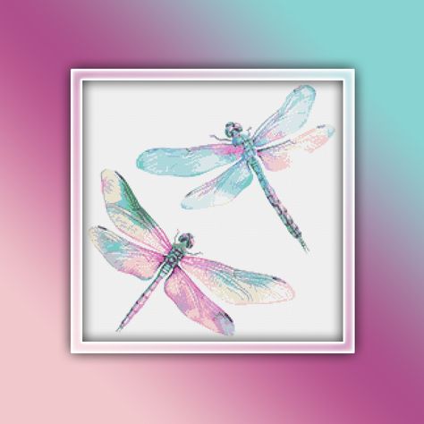 Dragonflies Cross Stitch Pattern available on www.LightUnicornDesigns.com #Dragonflies #insects #crossstitch #crossstitching #crossstitcher #crossstitchlove #crossstitchpattern #crossstitchpatterns #lightunicorndesigns #needlework #stitching #crossstitchersofinstagram #crossstitcherofinstagram #stitchersofinstagram #crossstitchinspiration #cross_stitch Insect Cross Stitch, Dragonfly Cross Stitch, Dragonfly Watercolor, Watercolor Cross Stitch, Watercolor Cross, Stitch Shop, Cross Stitch Love, Design Websites, Unicorn Design