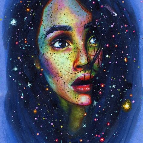 Surreal Portrait, Space Galaxy, Galaxy Painting, Toned Paper, Unique Paintings, Pop Surrealism, Shooting Star, Shooting Stars, Decor Accessories