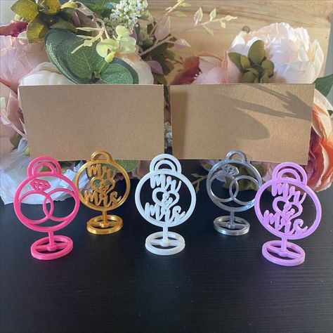 wedding place card holders, wedding guest name, bridal shower, wedding deocations, gold wedding decor, wedding name holder Card Holder Wedding, Gold Wedding Decor, Place Card Holders Wedding, Place Card Holder, 3d Printer Designs, Name Card Holder, Wedding Place Card, Gold Wedding Decorations, Wedding Card Holder