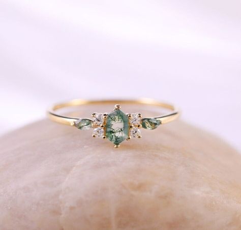 Dainty Boho Engagement Ring, Moss Agate Engagement Ring Dainty, Unique Womens Engagement Rings, Unique Stone Engagement Rings Bohemian, Moissanite Ring Gold, Engagement Rings Vine, Rose Gold Moss Agate Engagement Ring, Engagement Rings With Green Stones, Inexpensive Engagement Rings Budget