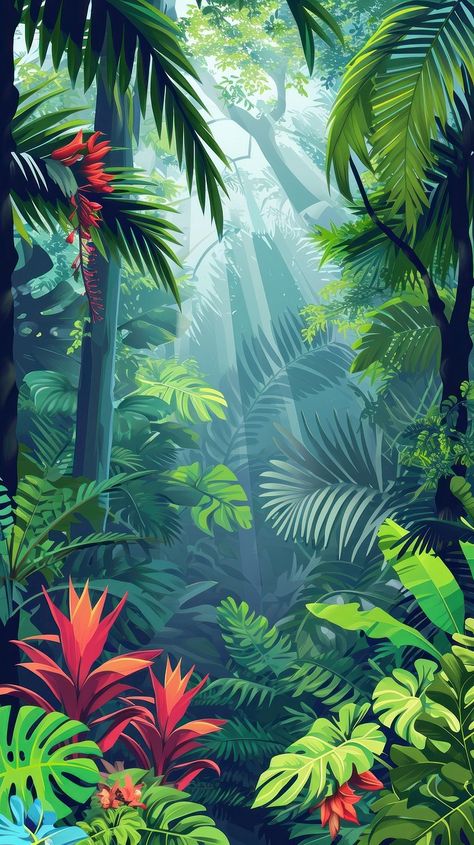 Tropical plant tree vegetation. | Premium Photo Illustration - rawpixel Nature Graffiti Art, Tropical Trees Illustration, Rainforest Moodboard, Rain Forest Illustration, Tropical Jungle Illustration, Leaves Iphone Wallpaper, Amazon Background, Space Wall Painting, Champagne Images