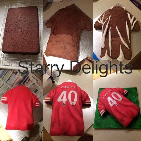 Football shirt cake tutorial, how to - CakesDecor Football Shirt Cake, Shirt Cake, Sport Cakes, Football Cake, Sculpted Cakes, Party Platters, Fondant Cupcakes, Cakes For Men, Cupcake Cake