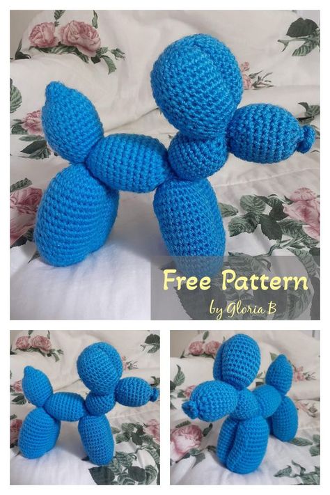 Crochet Big Ball Pattern Free, Crochet Animals Easy Free Patterns, Crocheted Balloon Animals, Balloon Animal Amigurumi, Free Crochet Patterns Balloon Dog, Amigurumi Balloon Animal Free Pattern, Ballon Animal Crochet Pattern Free, Balloon Dog Amigurumi, Crochet Inspo Free Pattern