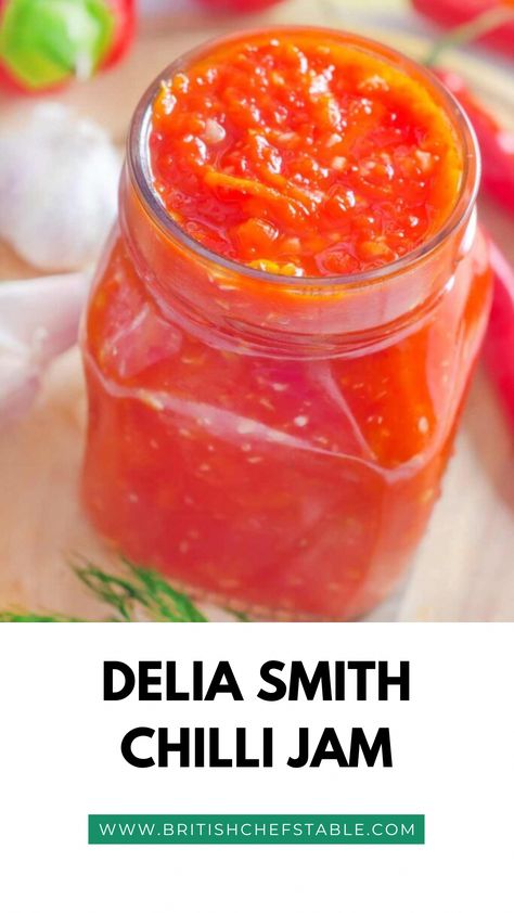 Spice up your dishes with Delia Smith’s Chilli Jam! This homemade condiment bursts with fiery flavor and a hint of sweetness. With red bell peppers, red chilies, ginger, and a secret ingredient, this easy-to-make recipe will elevate your culinary creations to new heights. #CondimentsforGrilling Sweet Chilli Jam Recipe, Chili Jam Recipe, Chilli Jam Recipe, Allotment Recipes, Brunch Bites, Homemade Horseradish, Easy Chilli, Nigella Lawson Recipes, Blueberry Jam Recipe