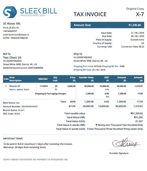 GST Export Invoice and Foreign Currency Billing | Sleek Bill Delivering Company Billing Format, Invoice Format, Billing Format, Foreign Currency, Receipt Template, Invoice Template, Conversion Rate, Keanu Reeves, Make It Simple