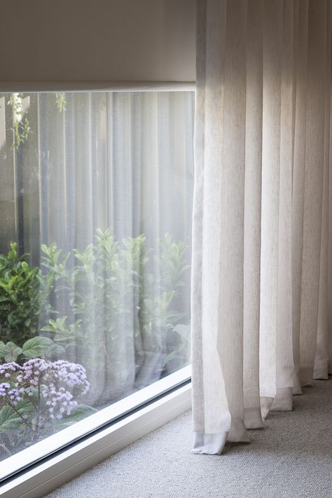 Sheer curtains and roller blinds combination in front of greenery outside window Blockout Blind And Sheer Curtain, Sheers Over Roller Blinds, Curtains And Roller Blinds, Blockout Blinds And Sheer Curtains, Sheer Curtains And Roller Blinds, Curtains With Roller Blinds, Curtains And Roller Blinds Together, Roller Blind With Sheer Curtain, Roller Blinds And Curtains Together