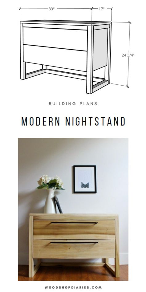 Nightstand Building Plans, Design Nightstand, Ashley Bennett, Nightstand Plans, Storage Nightstand, Nightstand Design, Diy Nightstand, Diy Drawers, Diy Home Furniture