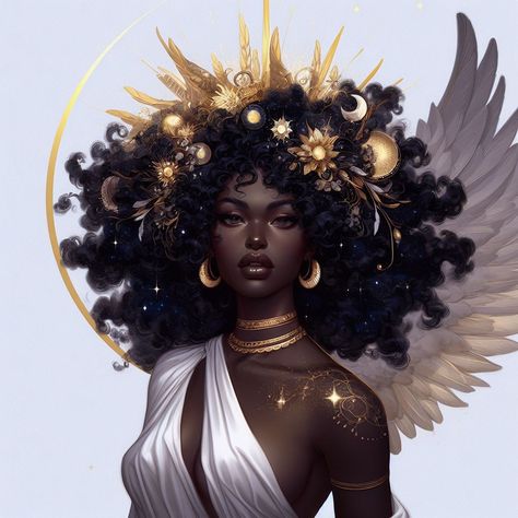 African Goddess, Goddess Aesthetic, Black Goddess, Afrocentric Art, Black Art Painting, Black Anime Characters, Black Cartoon, Goddess Art, Black Love Art