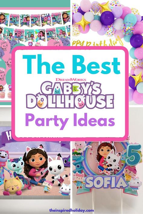 Gabby Playhouse Birthday Ideas, Gabby Dollhouse Party Treats, Gabby Cat Dollhouse Birthday Party, Gaby And The Doll House Birthday Party, Gabby Dollhouse Birthday Party Ideas Diy, Gabby Cat Party Favors, Gabbys Dollhouse Pull Apart Cake, Gabby Cat Birthday Party Decorations, Gabbys Dollhouse Themed Birthday Party