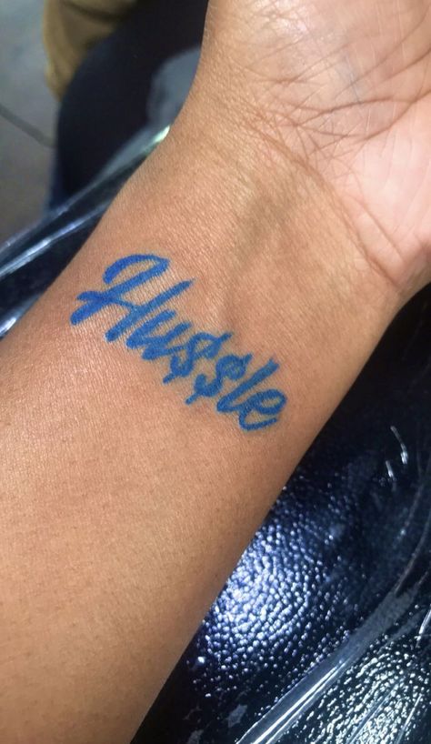 Tattoos With Blue Ink, Blue Word Tattoo, Blue Ink Tattoo Words, Tattoos Blue Ink, Blue Ink Tattoo, Smaller Tattoos, Blessed Tattoo, Blue Ink Tattoos, Snakebites