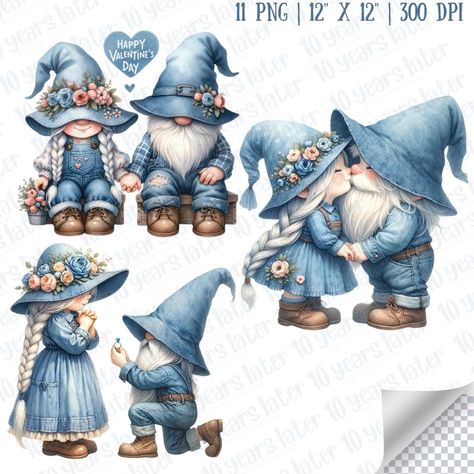 Watercolor Gnome, Art Jeans, Planner Layouts, Valentines Day Clipart, Blue Valentine, Unique Gift Wrapping, Valentine Clipart, Planner Layout, Social Media Graphics