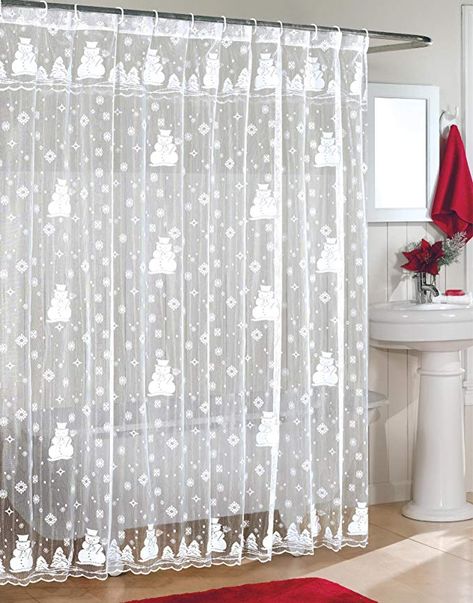 Amazon.com: Snowman Lace Fabric Shower Curtain 70Wx72L: Home & Kitchen Restroom Decoration, Snowman Shower Curtain, Lace Shower Curtains, Christmas Bathroom Sets, Holiday Bathroom, Winter Shower, Bathroom Decorations, Diy Bathroom Storage, Christmas Bathroom Decor