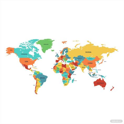 World Map Vector Free, Maps Illustration Design, World Map Vector, World Map Outline, Map Monde, World Map Continents, Color World Map, World Map With Countries, Detailed World Map