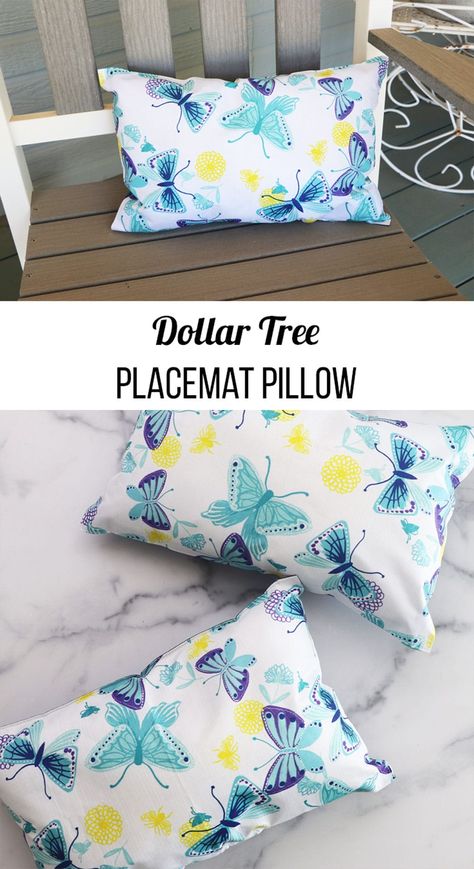 Dollar Tree Placemat Pillows. Easily make a decorative pillow from a Dollar Tree placemat. It is inexpensive, and you can make pillows for all seasons! Dollar Tree Placemat Crafts, Make Pillows, Easy Pillows, Holiday Organization, Pillow Crafts, Home Management Binder, Outdoor Pouf, Tree Pillow, Store Ideas