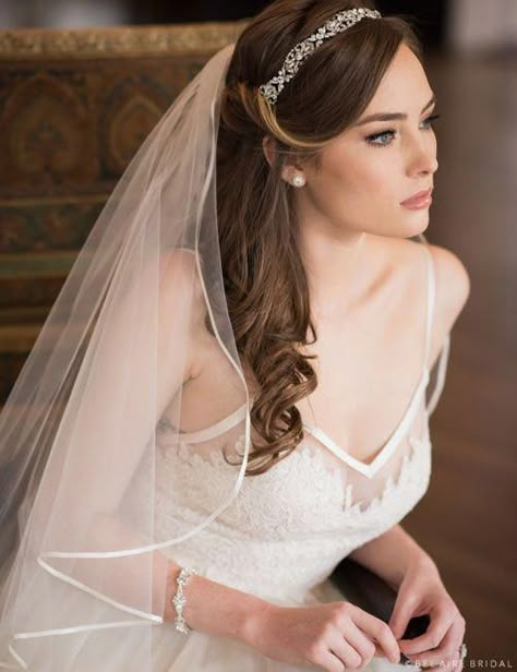 Wedding Hair Half Up Half Down With Headband, Wedding Hairstyles Half Up Half Down With Veil, Bridal Hair Half Up With Veil, Bridal Hairstyles With Veil, Veil Hair Down, Bride Hairstyles With Veil, Updo With Headband, Bridal Hair Half Up, Bridal Hair Down