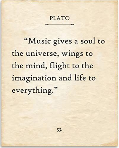 Plato - Music Gives A Soul To The Universe - 11x14 Unframed Inspirational Book Page Print Poster - Great Gift for Musicians and Home Decor Under $15 Poetic Words, Wood Stone, Literary Quotes, Poem Quotes, Deep Thought Quotes, Book Page, Music Quotes, Quote Aesthetic, Pretty Words