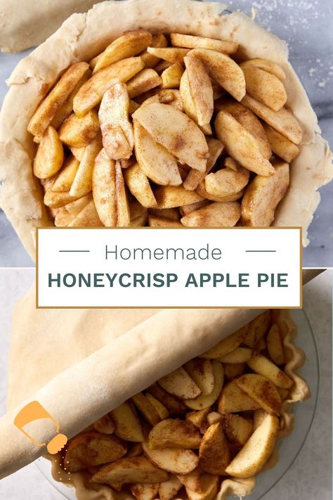 If you're looking for an easy Honeycrisp apple pie recipe, this is the one! This homemade pie is packed with sweet Honeycrisp apples and topped with a golden double crust. Perfect for fall baking, this simple recipe guarantees a flaky, delicious pie every time. Apple Pie With Apple Pie Spice, Peach And Apple Pie, Apple Pie With Honey Crisp Apples, Apple Pie Recipe With Honey Crisp Apples, Honey Crisp Apple Pie Recipe, Easy Homemade Apple Pie Recipe, Apple Pie Crust Recipe Homemade, Apple Pie Recipe Premade Crust, Apple Pie With Pillsbury Crust