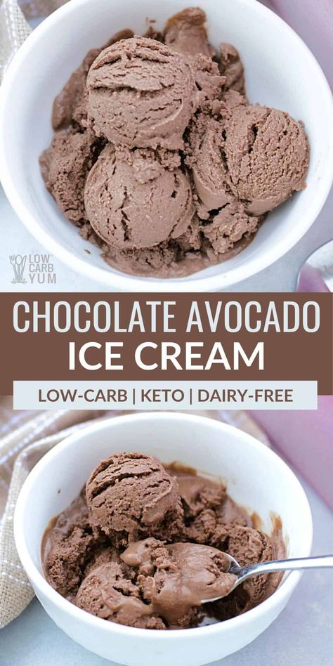 Avacado Ice Cream, Chocolate Avocado Ice Cream, Avocado Ice Cream Recipe, Ice Cream Alternative, Sugar Free Ice Cream, Nice Cream Recipe, Avocado Ice Cream, Low Carb Ice Cream, Chocolate Avocado