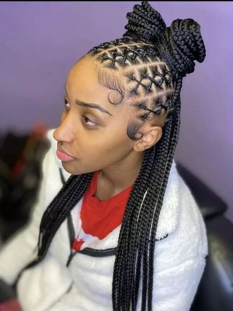 Box Braids With Rubber Bands, Braids With Rubber Bands, Cross Knotless Braids, Criss Cross Knotless Braids, Straight Up Hairstyles, Knotless Braids Hairstyles, Plait Styles, Hairstyles Box Braids, Lemonade Braids Hairstyles