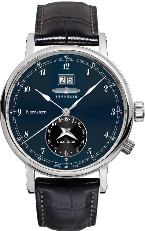 Zeppelin Watch Nordstern #bezel-fixed #bracelet-strap-leather #brand-zeppelin #case-material-steel #case-width-41mm #classic #date-yes #delivery-timescale-call-us #dial-colour-blue #gender-mens #movement-quartz-battery #official-stockist-for-zeppelin-watches #packaging-zeppelin-watch-packaging #style-dress #subcat-nordstern #supplier-model-no-7540-3 #warranty-zeppelin-official-2-year-guarantee #water-resistant-50m Zeppelin Watch, Skeleton Watches, Automatic Watches For Men, Vintage Watches For Men, Hand Watch, Time Zone, Girls Watches, Buy Watches, Stylish Watches