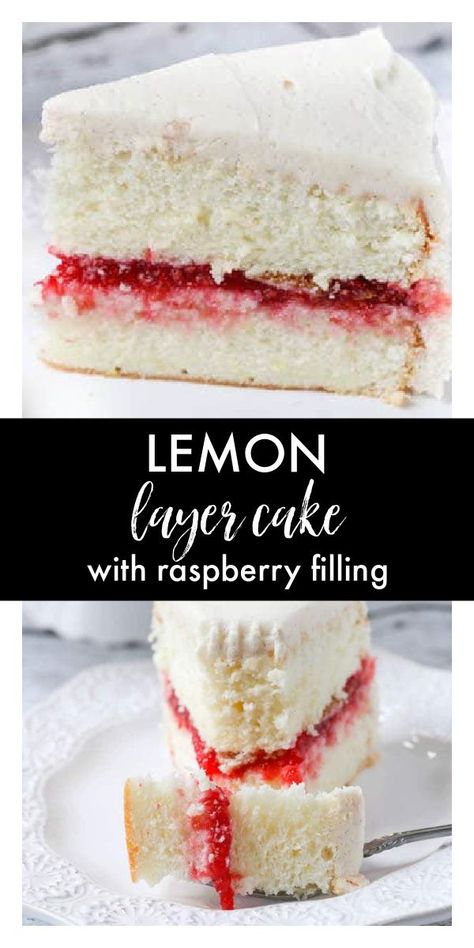 Almond Poppyseed Cake With Raspberry Filling, Lemon Cake Raspberry, Lemon Cake With Raspberry Filling, Spring Birthday Cake, Uses For Lemons, Raspberry Cake Filling, Lemon Raspberry Cake, Lemon Layer Cake, Raspberry Lemon Cakes