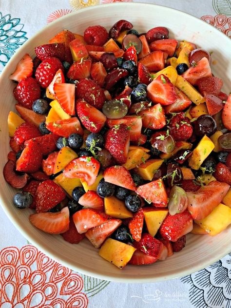 Summer Fruit Salad with Honey Lime Poppyseed Dressing Enchirito Recipe, Fruit Salad With Honey, Creamy Wild Rice Soup, Summer Fruit Salad, Greek Chicken Salad, Poppyseed Dressing, Fruit Salad Easy, Summer Salads With Fruit, Poppy Seed Dressing