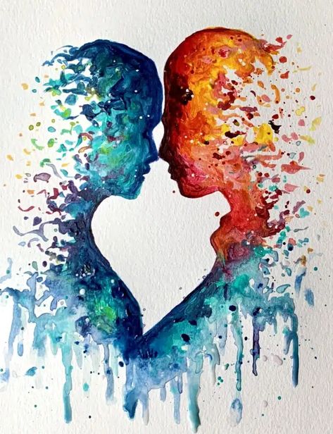 Soulmates - Easy couple acrylic painting - Debasree Dey Art Art Love Couple, Art Amour, Charcoal Drawings, Hd Print, Drawing Images, Beginner Painting, Paintings Art Prints, Art Tutorial, Love Painting