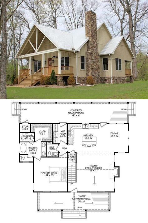 Two-Story 3-Bedroom Rustic Home with Open Living Area and Balcony (Floor Plan) House Floor Plan Design, 2000 Sq Ft House, 3 Bedroom Floor Plan, Rustic House Plans, Cottage Floor Plans, Farmhouse Floor Plans, Two Story House Plans, Cabin Floor Plans, Open Living Area