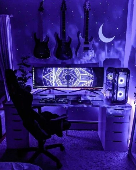 desktop / desktop setups / aesthetic desk setups / amazing desk setup / gaming desktops / gaming desktop setups / dream desk setup/ room ideas / ro om decorations Best Pc Setup, Purple Room, Gaming Desk Setup, Best Gaming Setup, Computer Gaming Room, Gamer Setup, Gamer Room Decor, Pc Gaming Setup, Video Game Room Design