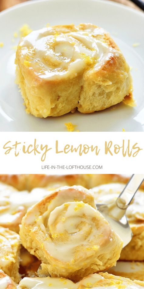 Sticky Lemon Rolls with Lemon Cream Cheese Glaze - Life In The Lofthouse Lemon Sweet Rolls, Lemon Rolls, Sweet Roll Recipe, Lemon Cream Cheese, Lemon Dessert Recipes, Cream Cheese Glaze, Breakfast Sweets, Sweet Rolls, Cinnamon Rolls Homemade