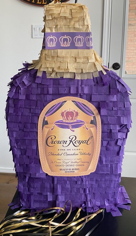 21st Birthday Piñata, Crown Royal, 21 Birthday Pinata, Crown Royal Centerpiece Ideas, Crown Royal Party Ideas For Men, Crown Royal Themed Birthday Party, King Birthday Theme For Men, 21st Birthday Pinata, Crown Royal Birthday Ideas For Men, Royal Themed Birthday Party, 60th Birthday Cake For Men