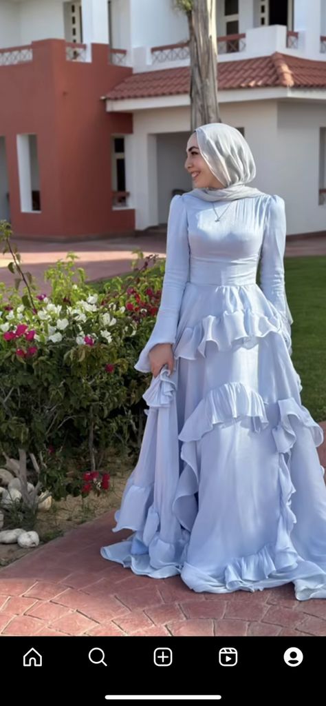 Hijabi Simple Dresses, Modest Prom Outfits, Hijabi Blue Dress, Muslim Dress Ideas, Trendy Dresses 2024, Hijab Dresses Casual, Hijabi Prom Dress Classy, Party Hijab Outfit, Muslim Fashion Dress Eid