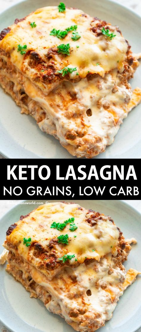 Keto Lasagna made with homemade low carb lasagna noodles and baked to perfection- Creamy, cheesy and comforting, it's a delicious vegetarian keto comfort food! Keto Comfort Food, Keto Quiche, Desayuno Keto, Low Carb Lasagna, Keto Lasagna, Low Carb Low Fat Recipes, Desserts Keto, Lasagna Noodles, Breakfast Low Carb