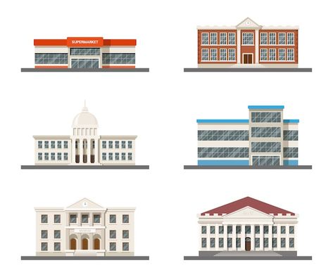 Vector set of city buildings: supermarke... | Premium Vector #Freepik #vector #shop-building #mall-building #city-hall #government-building Mall Building, Government Building, City Buildings, City Hall, Vector Photo, Shopping Mall, Premium Vector, Government, Nct