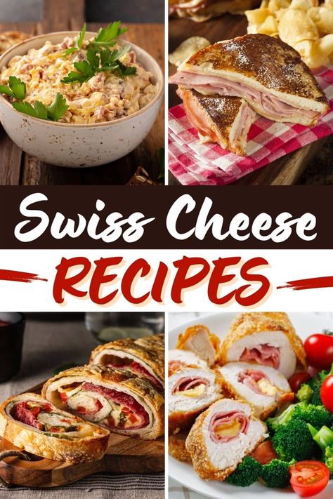 These Swiss cheese recipes will open your eyes to the greatness that is Swiss cheese! We have ooey-gooey dips, fondues, casseroles, & a lot more in store. What To Make With Swiss Cheese, Meals With Swiss Cheese, Recipes With Swiss Cheese Slices, Swiss Cheese Appetizers, Recipes Using Swiss Cheese, Recipes With Swiss Cheese, Swiss Food Recipes, Cheesey Recipes, Swiss Cheese Dip