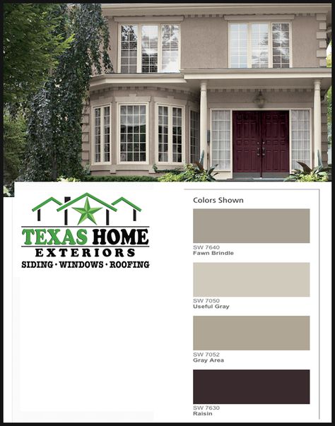 Taupe And Brick Exterior House, Brown And Tan Brick House Exterior, Taupe Brick House Exterior, Exterior Paint With Brown Brick, Virtual Taupe Sherwin Williams Exterior, Brown House Exterior, Exterior Color Combinations, Exterior Siding Colors, Color Combinations Home