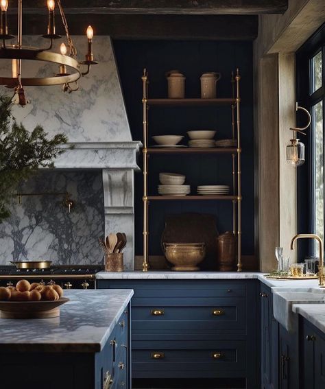 Dreary May Gray is officially here in San Diego🌧️ Channeling the blues into moody kitchen inspiration instead!! . . . . . . . . . Image featured on our Pinterest📍 https://pin.it/JGElsjPRk #interiordesigner #interiordesign #californiainteriordesigner #virtualdesigner #sandiego #sandiegohomes #homediyinspo #homedecorinspo #interiorstylists #springhomedecor #texture #beforeandafter #roomdesign Moody Blue Kitchen, Moody Coastal, Parisian Kitchen, Moody Kitchen, 1st House, Blue Kitchen Cabinets, San Diego Houses, Virtual Design, Beautiful Kitchen