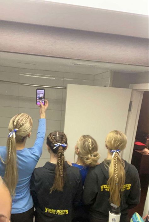 Fun Track Hairstyles, Easy Track Meet Hairstyles, Meet Day Hairstyles Track, Hairstyles For Track And Field, Hair Styles For Track, Hairstyles For Track Meets, Track Meet Hair, Easy Track Hairstyles, Track Hair Styles