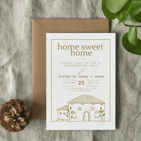 This simple yet classy line drawing "Home Sweet Home" housewarming party invitation is editable using Canva, and can be adapted for any occasion! Invitation template is a standard size 5 x 7 in (Portrait). You can purchase and download this Instant Editable Template to customize using "Canva". After customization, print this design or send digitally via social media, email, or text message! Please Note: * You are purchasing a digital product, therefore, no physical item or product will be shippe Housewarming Party Food, Housewarming Party Invitations, House Warming Invitations, Home Simple, Types Of Colours, Line Art Design, Housewarming Party, Host A Party, Home Sweet Home