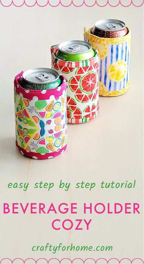 Easy sewing craft tutorial to make DIY beverage holder cozy, so it is more comfortable when holding the cold soda. Easy sewing project for summer. Sewing Projects For Camping, Sewing For Camping, Easy Summer Sewing Projects, Craft Show Sewing Ideas To Sell, Scrap Fabric Sewing Projects, Items To Sew And Sell, Easy Sewing Projects For Beginners Free, Sewing Ideas To Sell, Small Sewing Projects To Sell