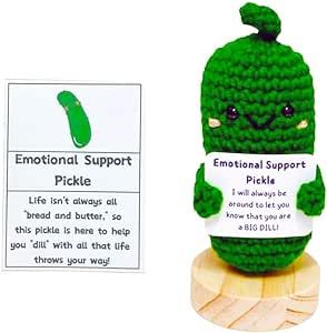 SILUB Handmade Emotional Support Pickle,Crochet Positive Pickle Cucumber Gift,Cheer Up Gifts for Friends or Family Festival Decoration Encouragement Crochet Pickle, Emotional Support Pickle, Pickled Cucumber, Knitting Doll, Emotional Support, Pickles, Cucumber, Knitting, Crochet