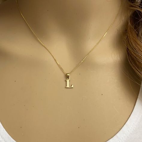 Solid 10k Gold Small Mini Initial Letter L Pendant Metal Type: 10k Solid Yellow Gold (Also Available In 14k Solid Gold) Metal Color: Yellow Gold. (Also Available In White Gold And Rose Gold) Pendant Weight: 0.6 Grams Height Including Bail: 0.60 In (15.79 Mm) Width: 4.80 Mm - 11.32 Mm Chain Is Not Included. Available In Another Listings In Any Letter A-Z Made To Order In Us. Please Allow 5-7 Days To Ship Letter Necklace Gold Initial Pendant, L Necklace Initial, Camilla Core, Letter L Necklace, L Initial Necklace, Initial Necklace Gold Letters, L Necklace, Chains Aesthetic, Letter Necklace Initials